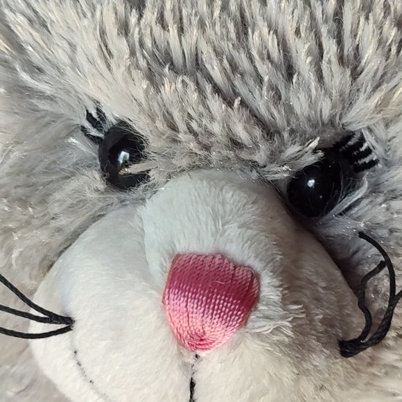 Build A Bear Grey Kitty Cat Stuffed Animal Plush 17" BABW Pink Nose Ear - Picture 5 of 10
